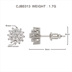 Macro view of flower cluster earrings with AAA zircon inlay and 8mm size details