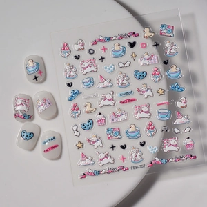 Cute Japanese 5D pig and bunny embossed nail art stickers with 3D cartoon patterns