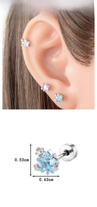 Macro detail of star-shaped zircon studs with size specs and screw flat back design