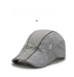 Detail of grey quick-dry mesh fabric and white SPORT lettering on the side of the cap
