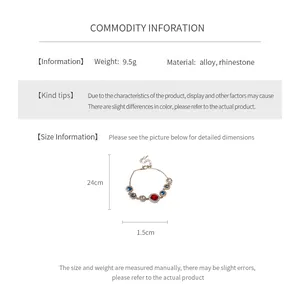 Size chart for rhinestone round bracelet with 24cm length and 1.5cm width dimensions