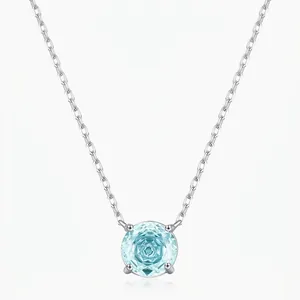Runder Anhänger Halskette Im Rosenschliff 925 Sterlingsilber Funkelnder Hellblauer Zirkon Eleganter Schmuck Für Damen Geschenk