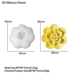 3D-hibiscusbloem siliconen mal met gedetailleerde bloembladen voor kaarsen en hars