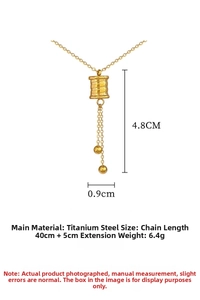 Detail of titanium steel tassel necklace featuring a 4.8cm spiral cylinder pendant