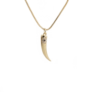 Wolf Tooth Pendant Necklace For Women Golden Evil Eye Copper Jewelry With Zircon Accents Simple Fashion Accessory Gift