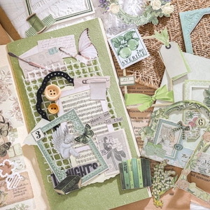Kit scrapbooking Vintage Moonlight Waltz con cornici intagliate e adesivi farfalla