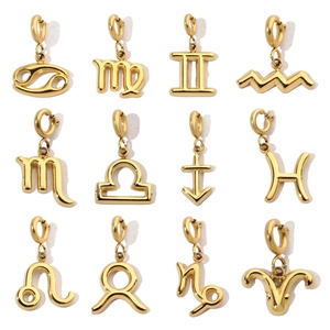 Zodiac Sign Pendant Stainless Steel DIY Jewelry Clasp Charms For Necklaces Earrings Gold Color Twelve Constellation