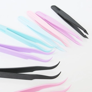 Set of multi-color plastic tweezers with straight and curved tips for DIY diamond painting