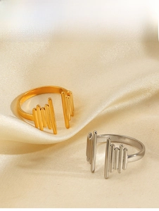 Detailed view of adjustable 18K gold and silver plated rings with vertical wave lines