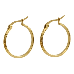 Pendientes de aro en acero de titanio chapado en oro 18K con greca griega clásica