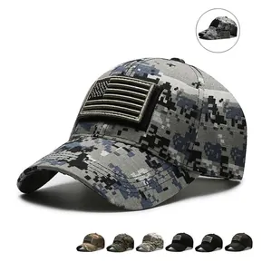 Tactical Camouflage Baseball Cap Cotton With USA Flag Patch Hook And Loop Adjustable Outdoor Sport Sun Protection Hat
