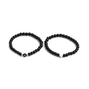 Ensemble de bracelets en perles noires 6mm avec perle lettre A et breloque cœur argenté