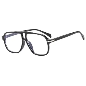 Classic double bridge black aviator sunglasses with silver metal rivets for men and women