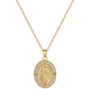 Collana ovale in acciaio al titanio dorato con rilievo San Giuda e bordo in cristallo