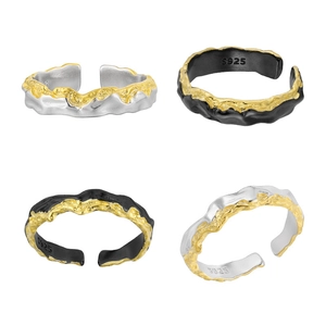 S925 sterling silver stackable rings with lava texture and two-tone gold plating