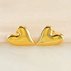 Heart Stud Earrings 18K Gold Plated Stainless Steel 3D Stereoscopic Glossy Mirror Polished Minimalist Jewelry For Women