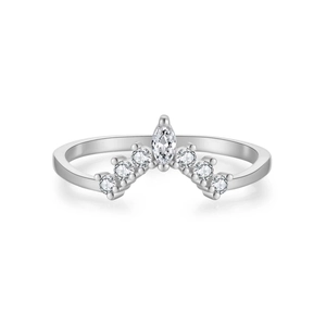 Elegant S925 sterling silver crown ring with sparkling marquise and round cut cubic zirconia