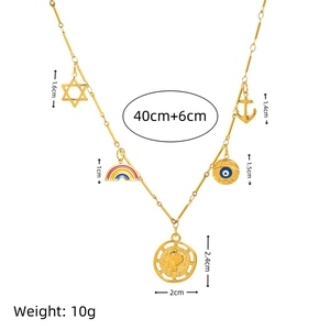 Collier en acier inoxydable plaqué or 18K avec breloques étoile et arc-en-ciel