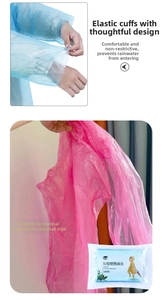 Detail view of thickened disposable raincoats with elastic cuffs in pink and blue color