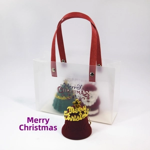 Red flocked bell jewelry box with Merry Christmas gift bag for holiday packaging
