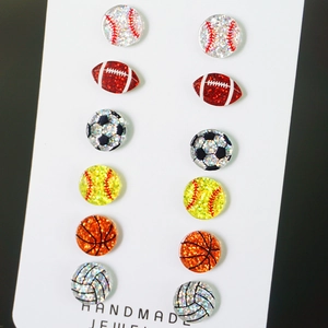 Boucles D Oreilles Sport En Acrylique Pailleté Baseball Football Basketball Soccer Pour Femmes Avec Tige En Acier Inoxydable