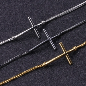 Minimalist stainless steel cross bracelet set in gold, silver, and black finishes