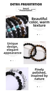Detailed view of beaded bracelets featuring natural tiger eye and turquoise stone textures