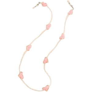 Pink heart-shaped glasses chain with clear crystal beads and secure silicone loops
