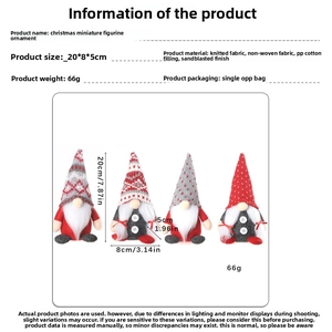Detail view of 20x8x5cm Christmas gnome plush ornaments with size and material labels