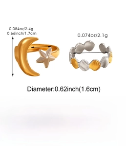 Size and weight details of two-piece 18K gold-plated stainless steel geometric rings