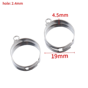 Adjustable silver stainless steel ring base with 2.4mm hole and 4.5mm flat tray