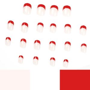 Unghie finte French rosse arrotondate, set professionale da 24 pezzi per manicure donna