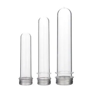 Set of three clear PET plastic test tubes with silver screw-top aluminum lids