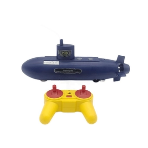 Remote control toy submarine science kit for kids with blue hull and red yellow controller