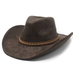 Classic dark brown wide brim western cowboy hat with decorative leather braided band