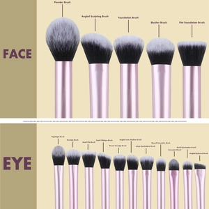 Kit de 17 pinceaux de maquillage professionnels avec manches roses et poils synthétiques