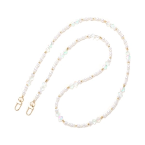 Luxury pearl and iridescent beaded cross-body phone strap with gold lobster clasps