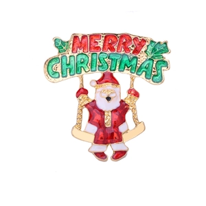 Merry Christmas gold-plated tree brooch with colorful enamel Santa Claus pendant charm