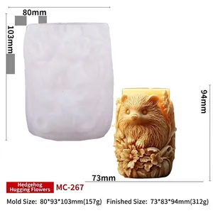 Makroansicht der Silikonform Igel mit Blumen mit Kerzenmaßen und feinen Details