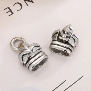 Polished silver stainless steel double-hole crown clasp for DIY leather bracelets