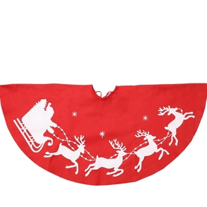 Classic red Christmas tree skirt with white reindeer and Santa silhouette decoration