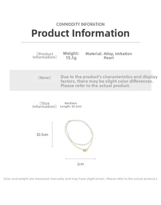 Detailed specs of double-layer pearl necklace with gold alloy ring measuring 82.5cm