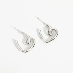 Elegant silver knotted heart stud earrings for women with a sleek mirror finish