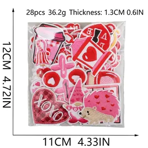 28pcs Valentines Day heart monster embroidery patches for clothing and DIY decor