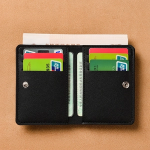 Slim black PU leather wallet for women with lychee texture and multiple card slots
