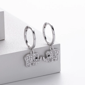 Elegant S925 sterling silver elephant hoop earrings with sparkling pavé cubic zirconia