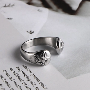 Vintage Star Open Ring Retro Twin Stars Titanium Steel Adjustable Finger Band Jewelry For Men And Women