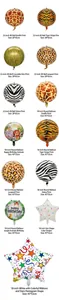 Detail of 4D animal print balloons including leopard and zebra patterns for parties