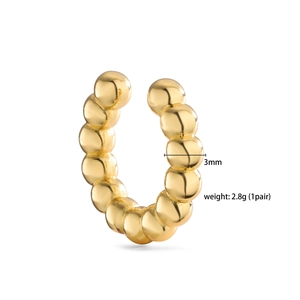 Detail of 3mm gold beaded ear cuff with polished finish and minimalist helix design