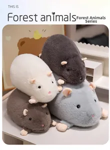 Detail of plush fancy rat toys in white, brown and grey colors with soft furry texture